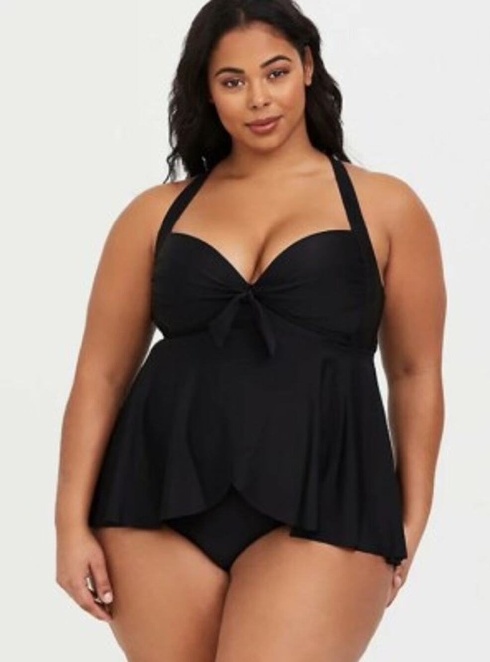 Torrid Vixen black one piece babydoll swimsuit swim mini dress peplum 2